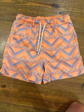 Southern Marsh Kids Orange and Light Blue Geometric Swim Trunks